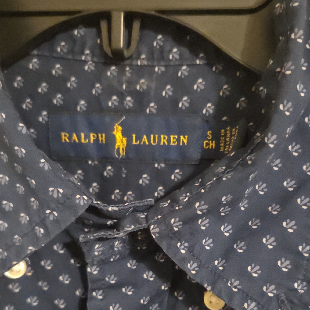Vtg Ralph Lauren Men's Navy Floral Polka Dot Shirt
